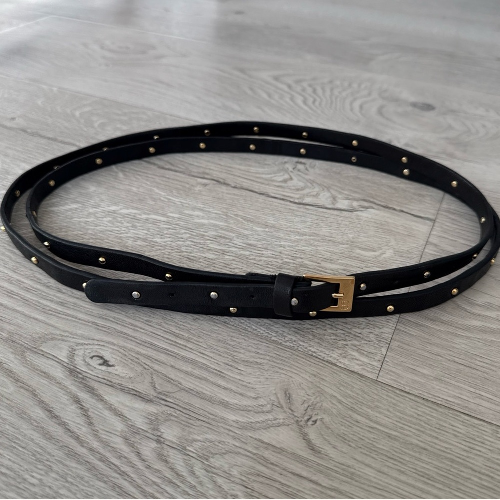 Gorjana Leather Belt Rare Women's Double Wrap Gold Tone Buckle Length 62.5” - Picture 1 of 5
